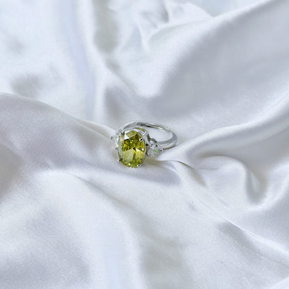 Olive Green Cubic Zirconia Ice Cut American Diamond Silver Plated Adjustable Ring