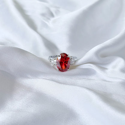 Red Ruby Cubic Zirconia Ice Cut American Diamond Silver Plated Adjustable Ring