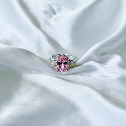 Pink Topaz Cubic Zirconia Ice Cut American Diamond Silver Plated Adjustable Ring