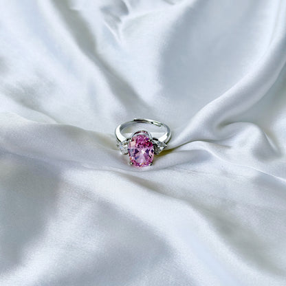 Pink Topaz Cubic Zirconia Ice Cut American Diamond Silver Plated Adjustable Ring