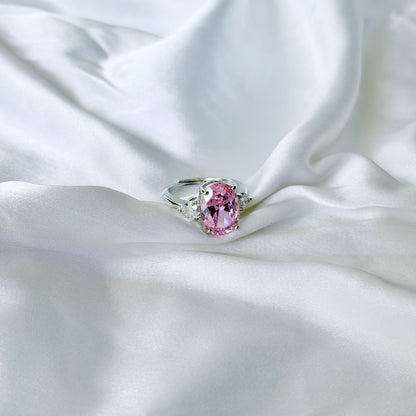 Pink Topaz Cubic Zirconia Ice Cut American Diamond Silver Plated Adjustable Ring