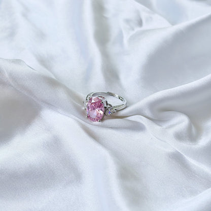 Pink Topaz Cubic Zirconia Ice Cut American Diamond Silver Plated Adjustable Ring