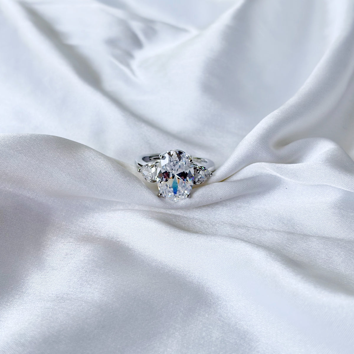Solitaire Cubic Zirconia Ice Cut American Diamond Silver Plated Adjustable Ring