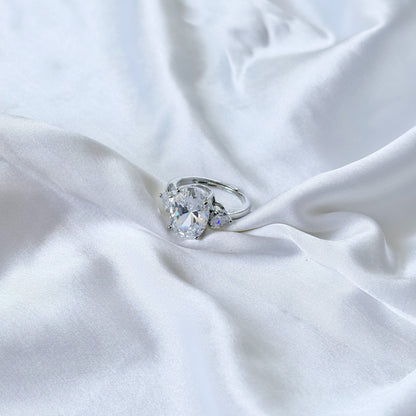 Solitaire Cubic Zirconia Ice Cut American Diamond Silver Plated Adjustable Ring