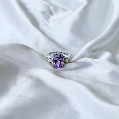 Purple Amethyst Cubic Zirconia Ice Cut American Diamond Silver Plated Adjustable Ring
