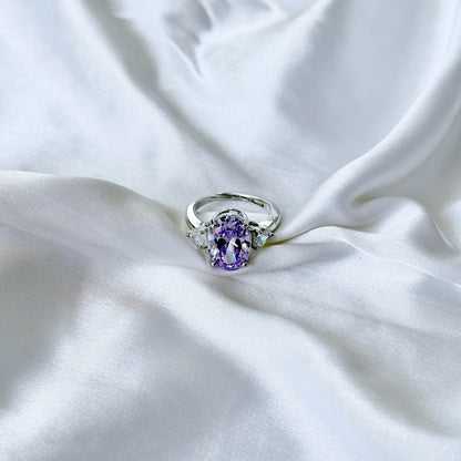 Purple Amethyst Cubic Zirconia Ice Cut American Diamond Silver Plated Adjustable Ring