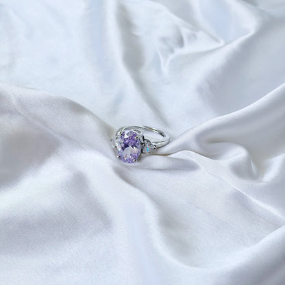 Purple Amethyst Cubic Zirconia Ice Cut American Diamond Silver Plated Adjustable Ring