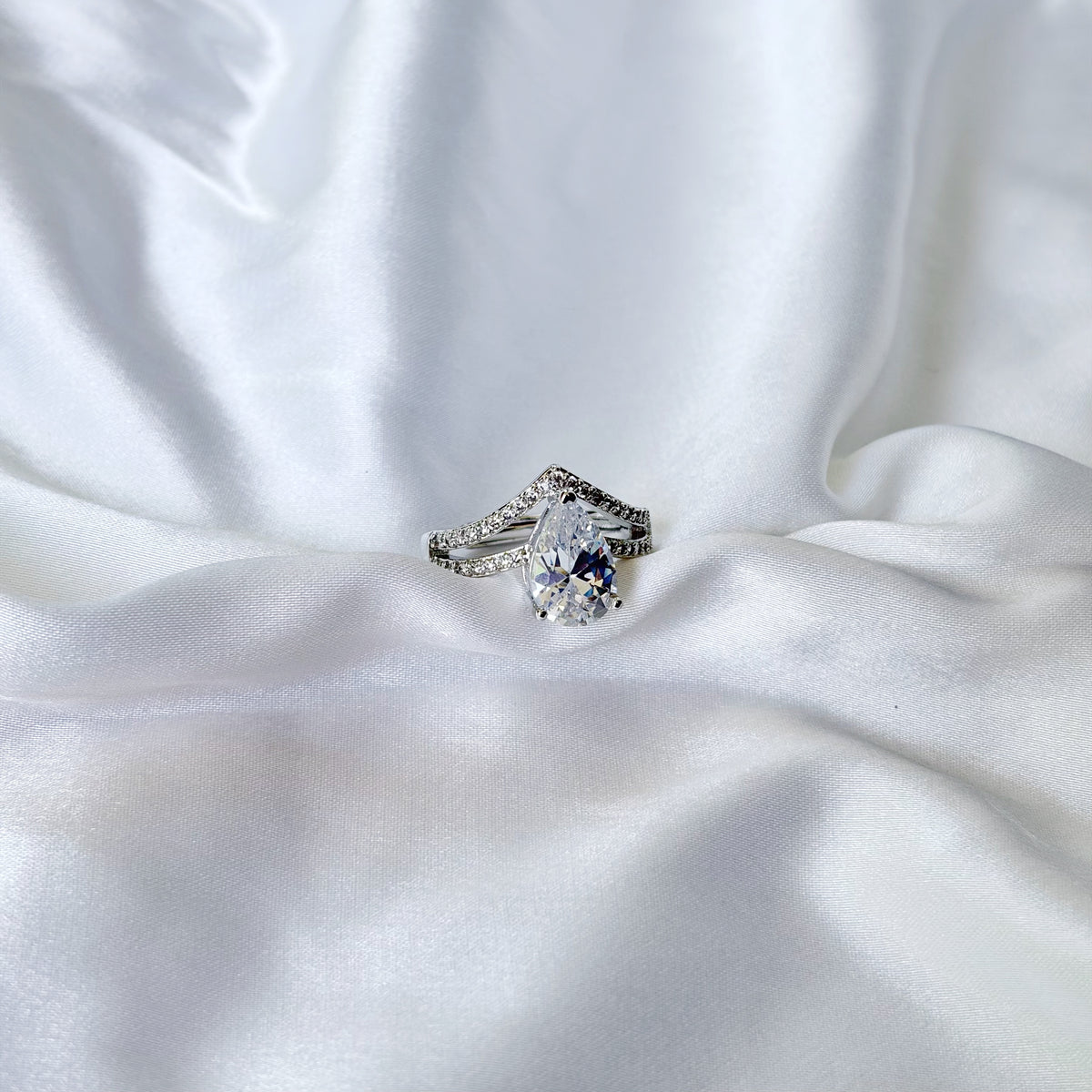 Solitaire Cubic Zirconia Ice Cut American Diamond Silver Plated Adjustable Ring