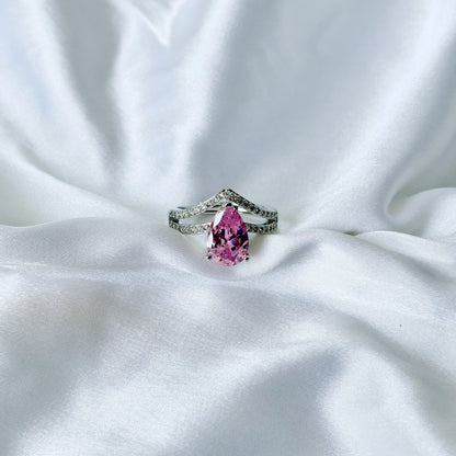 Pink Topaz Cubic Zirconia Ice Cut American Diamond Silver Plated Adjustable Ring