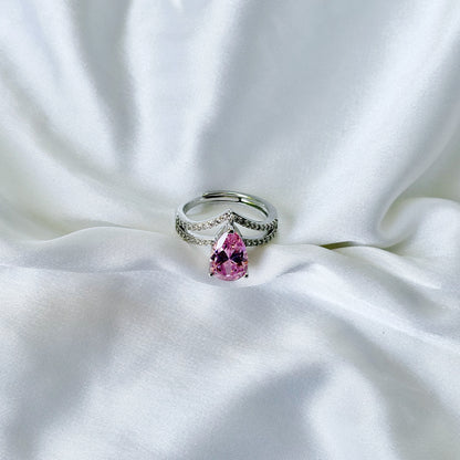 Pink Topaz Cubic Zirconia Ice Cut American Diamond Silver Plated Adjustable Ring