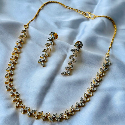 Solitaire Cubic Zircon American Diamond Gold Plated Necklace Set