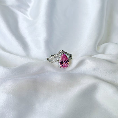 Pink Topaz Cubic Zirconia Ice Cut American Diamond Silver Plated Adjustable Ring