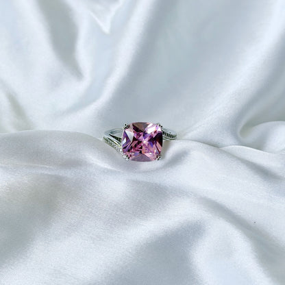 Pink Topaz Cubic Zirconia Ice Cut American Diamond Silver Plated Adjustable Ring