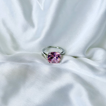 Pink Topaz Cubic Zirconia Ice Cut American Diamond Silver Plated Adjustable Ring