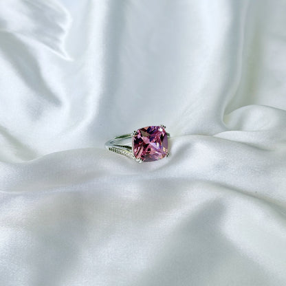 Pink Topaz Cubic Zirconia Ice Cut American Diamond Silver Plated Adjustable Ring