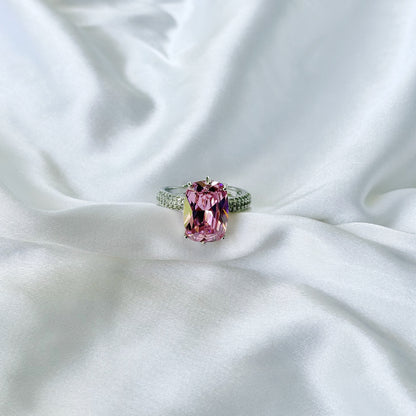 Pink Topaz Cubic Zirconia Ice Cut American Diamond Silver Plated Adjustable Ring