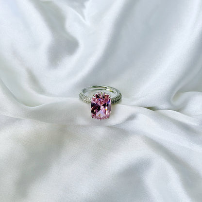Pink Topaz Cubic Zirconia Ice Cut American Diamond Silver Plated Adjustable Ring
