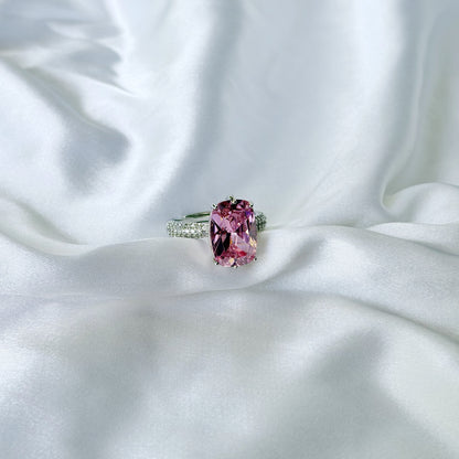 Pink Topaz Cubic Zirconia Ice Cut American Diamond Silver Plated Adjustable Ring
