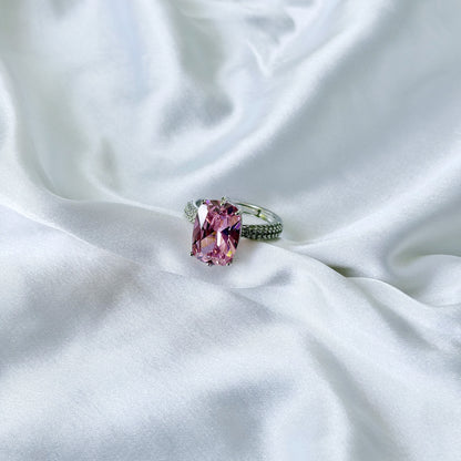 Pink Topaz Cubic Zirconia Ice Cut American Diamond Silver Plated Adjustable Ring
