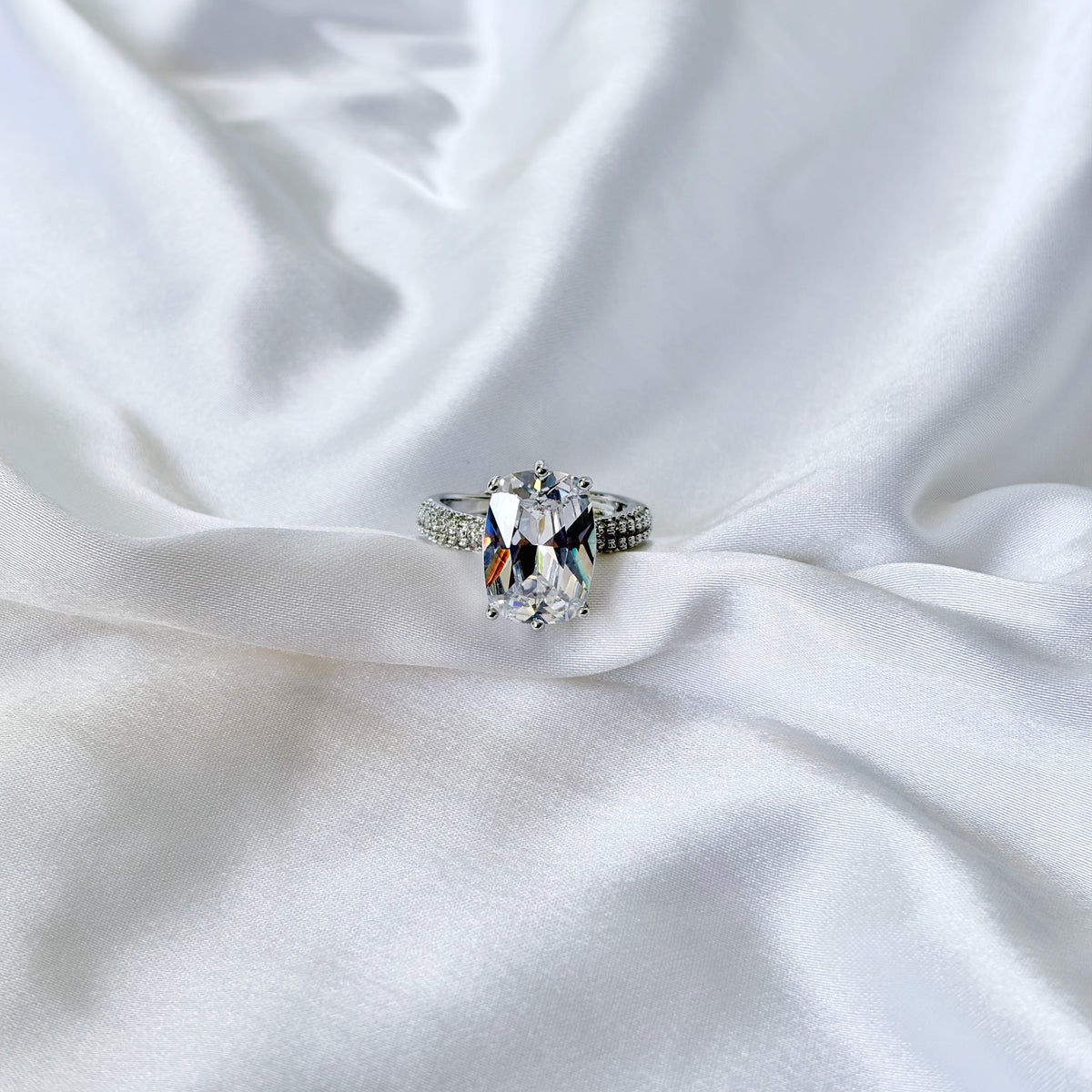 Solitaire Cubic Zirconia Ice Cut American Diamond Silver Plated Adjustable Ring