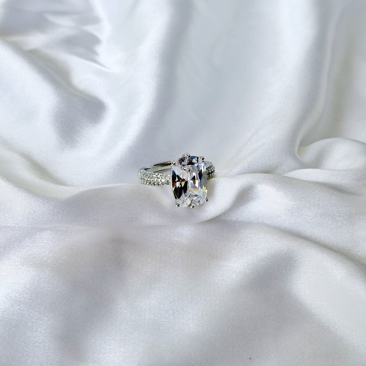 Solitaire Cubic Zirconia Ice Cut American Diamond Silver Plated Adjustable Ring
