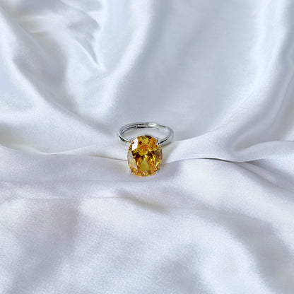 Yellow Topaz Cubic Zirconia Ice Cut American Diamond Silver Plated Adjustable Ring
