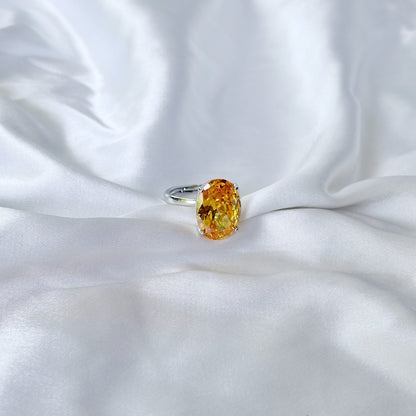 Yellow Topaz Cubic Zirconia Ice Cut American Diamond Silver Plated Adjustable Ring