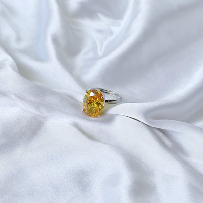 Yellow Topaz Cubic Zirconia Ice Cut American Diamond Silver Plated Adjustable Ring