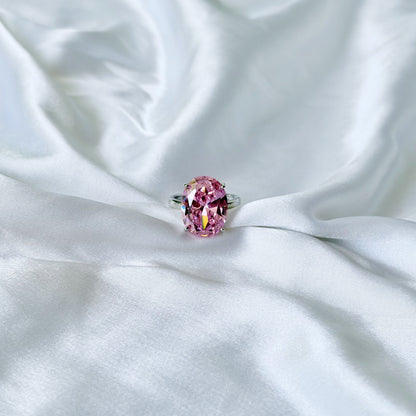 Pink Topaz Cubic Zirconia Ice Cut American Diamond Silver Plated Adjustable Ring