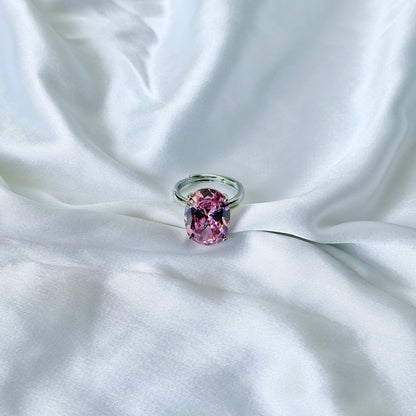 Pink Topaz Cubic Zirconia Ice Cut American Diamond Silver Plated Adjustable Ring