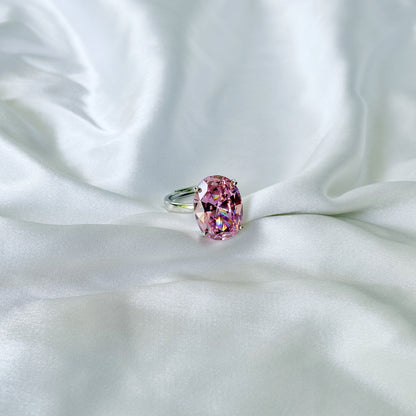 Pink Topaz Cubic Zirconia Ice Cut American Diamond Silver Plated Adjustable Ring