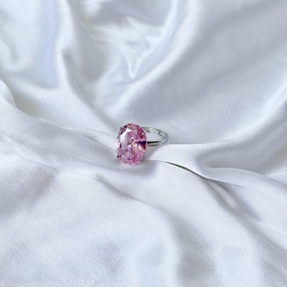 Pink Topaz Cubic Zirconia Ice Cut American Diamond Silver Plated Adjustable Ring