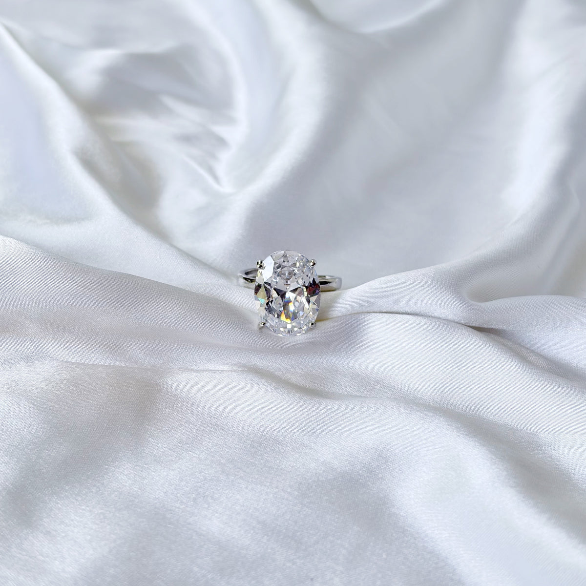 Solitaire Cubic Zirconia Ice Cut American Diamond Silver Plated Adjustable Ring