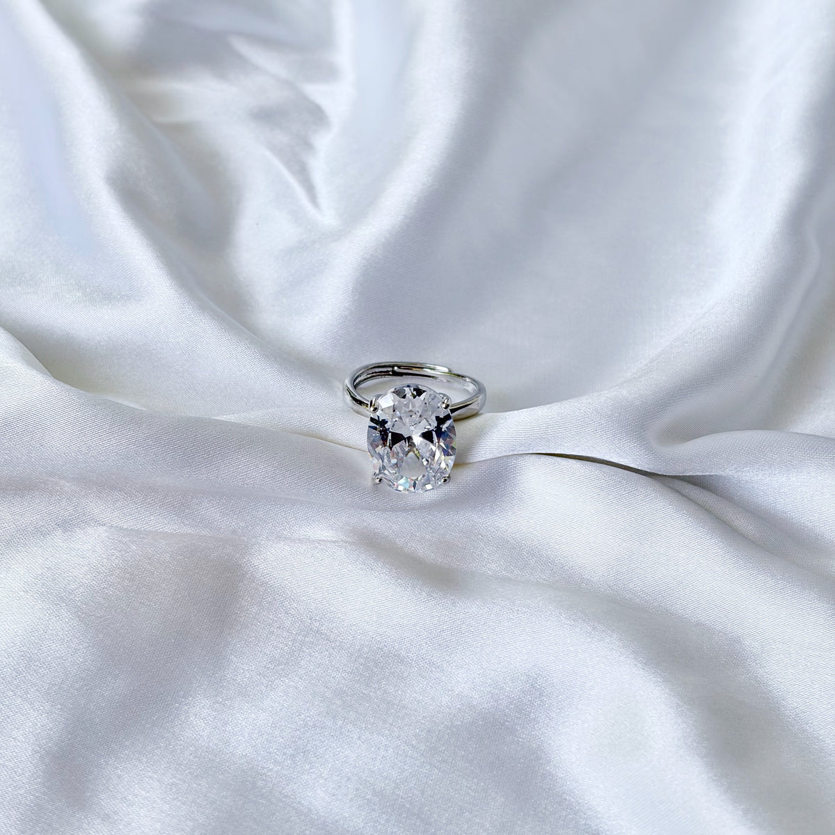 Solitaire Cubic Zirconia Ice Cut American Diamond Silver Plated Adjustable Ring