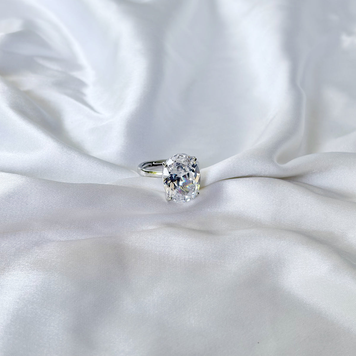 Solitaire Cubic Zirconia Ice Cut American Diamond Silver Plated Adjustable Ring