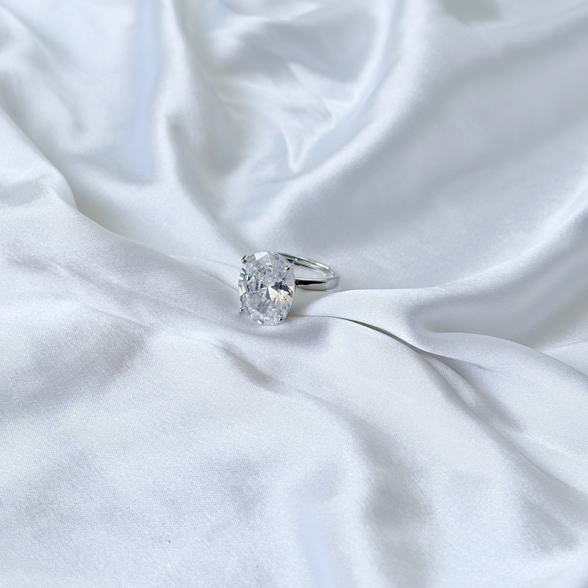 Solitaire Cubic Zirconia Ice Cut American Diamond Silver Plated Adjustable Ring