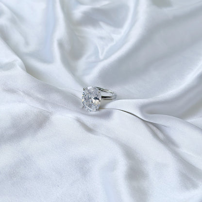 Solitaire Cubic Zirconia Ice Cut American Diamond Silver Plated Adjustable Ring