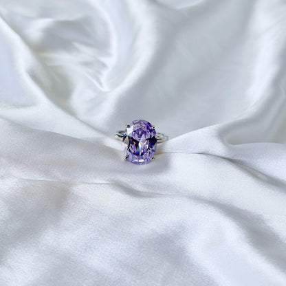Purple Amethyst Cubic Zirconia Ice Cut American Diamond Silver Plated Adjustable Ring