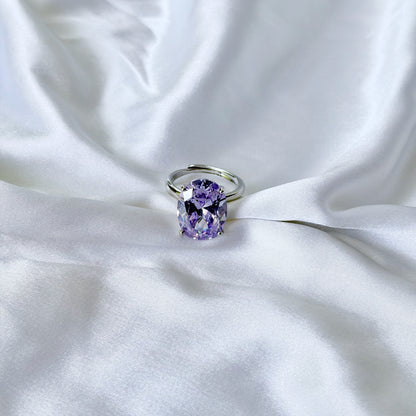 Purple Amethyst Cubic Zirconia Ice Cut American Diamond Silver Plated Adjustable Ring
