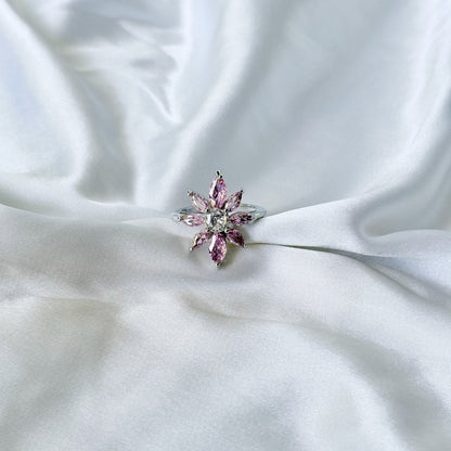 Pink Topaz Cubic Zirconia Ice Cut American Diamond Silver Plated Adjustable Ring