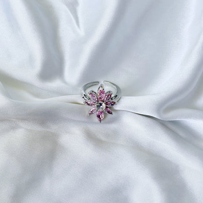 Pink Topaz Cubic Zirconia Ice Cut American Diamond Silver Plated Adjustable Ring