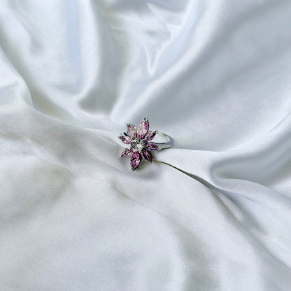 Pink Topaz Cubic Zirconia Ice Cut American Diamond Silver Plated Adjustable Ring