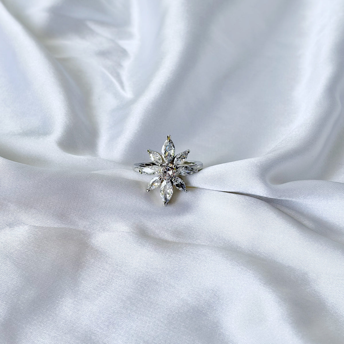 Solitaire Cubic Zirconia Ice Cut American Diamond Silver Plated Adjustable Ring