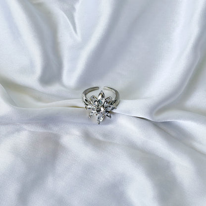 Solitaire Cubic Zirconia Ice Cut American Diamond Silver Plated Adjustable Ring