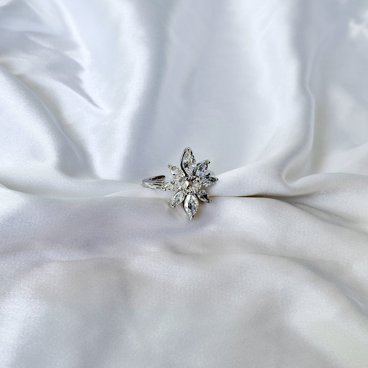 Solitaire Cubic Zirconia Ice Cut American Diamond Silver Plated Adjustable Ring