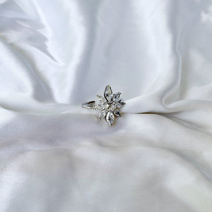 Solitaire Cubic Zirconia Ice Cut American Diamond Silver Plated Adjustable Ring