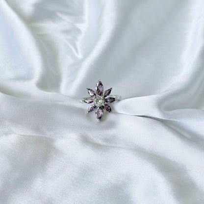 Purple Amethyst Cubic Zirconia Ice Cut American Diamond Silver Plated Adjustable Ring