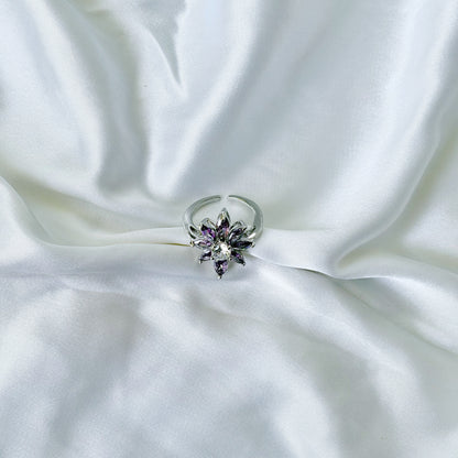 Purple Amethyst Cubic Zirconia Ice Cut American Diamond Silver Plated Adjustable Ring