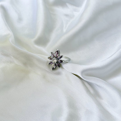 Purple Amethyst Cubic Zirconia Ice Cut American Diamond Silver Plated Adjustable Ring