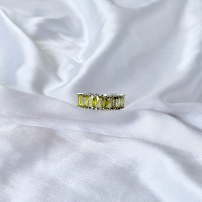 Olive Green Cubic Zirconia Ice Cut American Diamond Silver Plated Adjustable Ring
